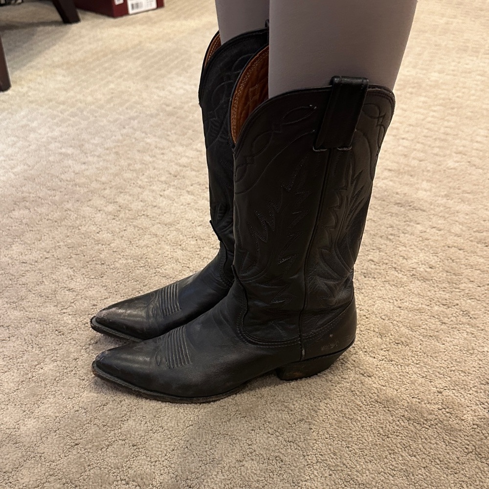 Nocona Black Leather Cowboy Boots